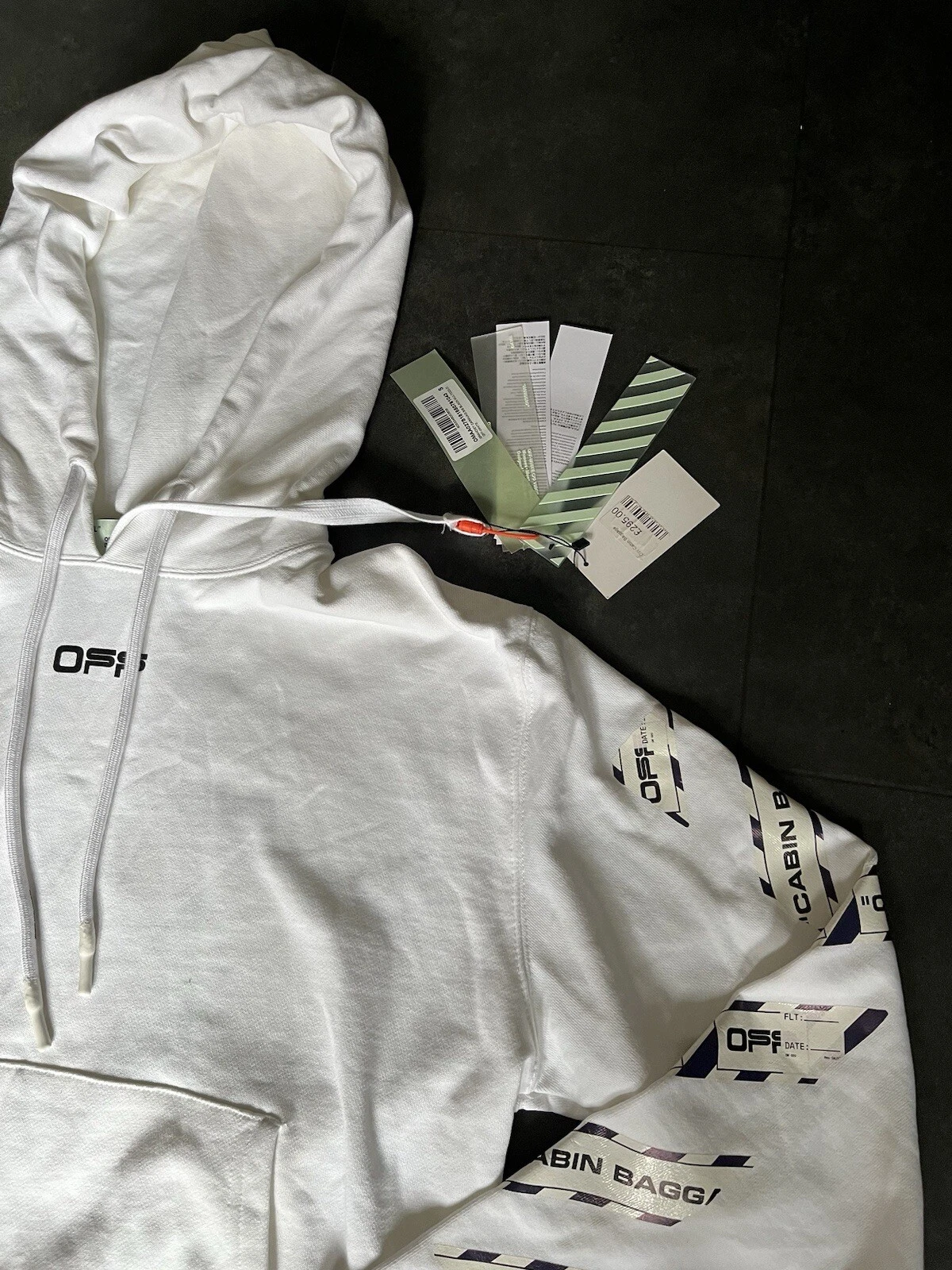 Felpa con cappuccio OFF WHITE rara edizione bagaglio a mano nuova con etichetta prezzo consigliato insolito £ 295!