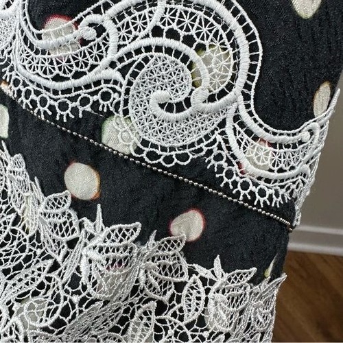Koche Silk Blend Polka Dot Panel Black Asymmetrical Hem Midi Dress US 10 EUR 42 - Picture 8 of 16