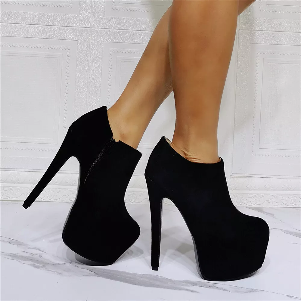 Chunky Heel Ankle Boots Woman Platform High Heels Winter Boots Elastic  Microfiber Long Boots Lady Punk Shoes Black Size Shoe Size 35 Color Black  short