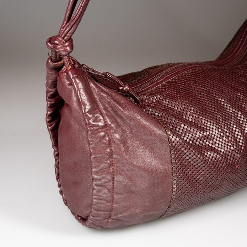 Vintage GLOMESH slouchy duffle style crossbody bag - burgundy - leather & mesh - Picture 5 of 17