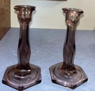 Vintage Fenton Amethyst Glass 7"T Candle Stick Holders, Set Of 2