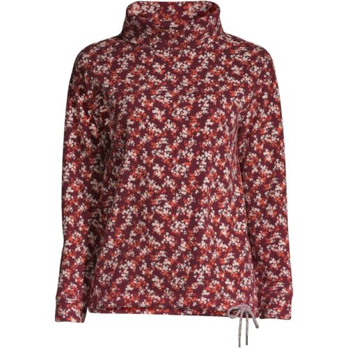 Lands' End Size 2X, 3X Burgundy floral waffle thermal knit top, Warm! NWT