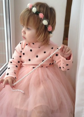 Peach Baby Jumper Dress Birthday Girl Tutu Polka Dot & FREE Headband Olivia