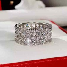 2.0Ct Princess Real Moissanite Eternity Wedding Band Ring 14k White Gold Plated