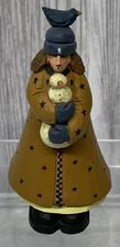 Willie Raye WW2229 Country Girl in Winter Coat Bird on head holding a snowman 98