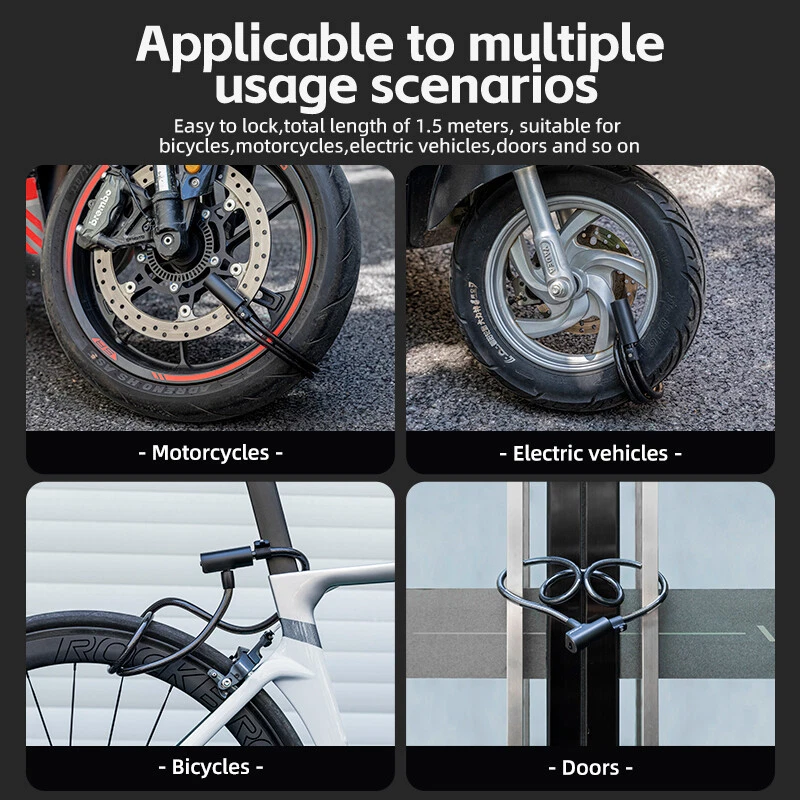 ROCKBROS Bike Lock Portable Anti-theft Lock Steel Cable Cycling Safety Key Lock - Image 4 of 4