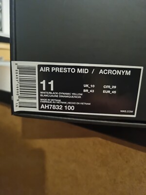 Size 11 Nike Air Presto Mid / Acronym