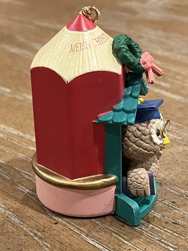 Vintage Lustre Fame Owl Merry Christmas Teacher Pencil Graduation Tree Ornament - Picture 4 of 11