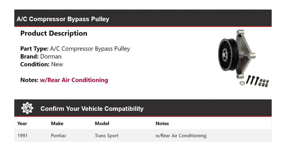 Polea de derivación compresor aire acondicionado Dorman 1991 Pontiac Trans Sport Foto 2 de 4
