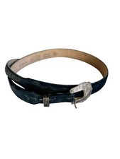 VINTAGE 3 piece SILVER Overlay DIABLO BELT BUCKLE  Black LIZARD BELT 34"