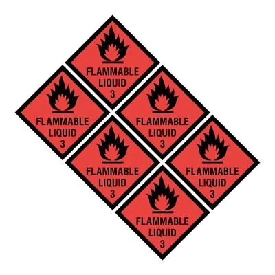 SAFETYSIGNS&STICKERS 6x Flammable Liquid Hazchem Self Adhesive Sticker - 100x100mm