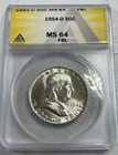 1954-D  Franklin US Half Dollar,   MS64 by ANACS,   FBL,   SUPERB looking coin!!