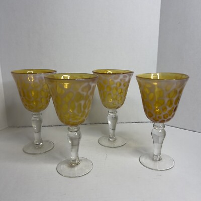 Large Wine Glass Water Goblet with Amber Giraffe Leopard Print Set Of 4 |  eBay