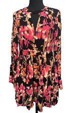 Free People Floral Printed Long-Sleeve Mini Dress in Black Size 8 New With Tags