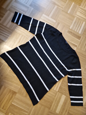 COMMA Feinstrick Pullover schwarz weiß Gr. 44 mit 3/4 Arm
