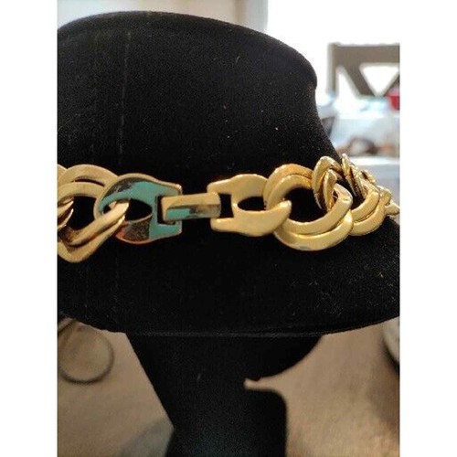 BEAUTIFUL AND ELEGANT NO MARK GOLD TONE NECKLACE DOUBLE CIRCLE LINKS NICE WEIGHT - Picture 3 of 5