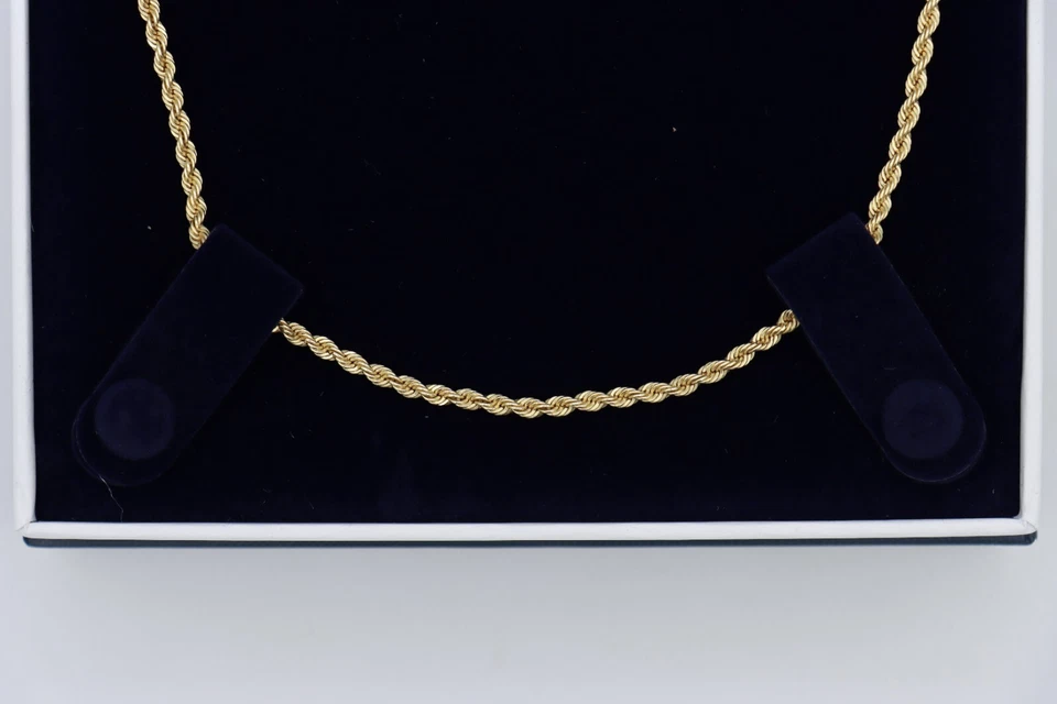 Cadena Cuerda Nilo Azul Oro Amarillo 14K 18" Largo 3mm Ancho - Caja y Valor de Valoración Foto 3 de 4