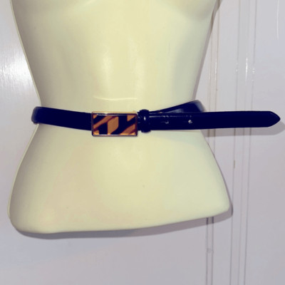Vtg Talbots thin black leather belt with faux rectangle‎ tortoiseshell buckle Tortoiseshell Buckle Reversible Leather Belt | Talbots main image 2
