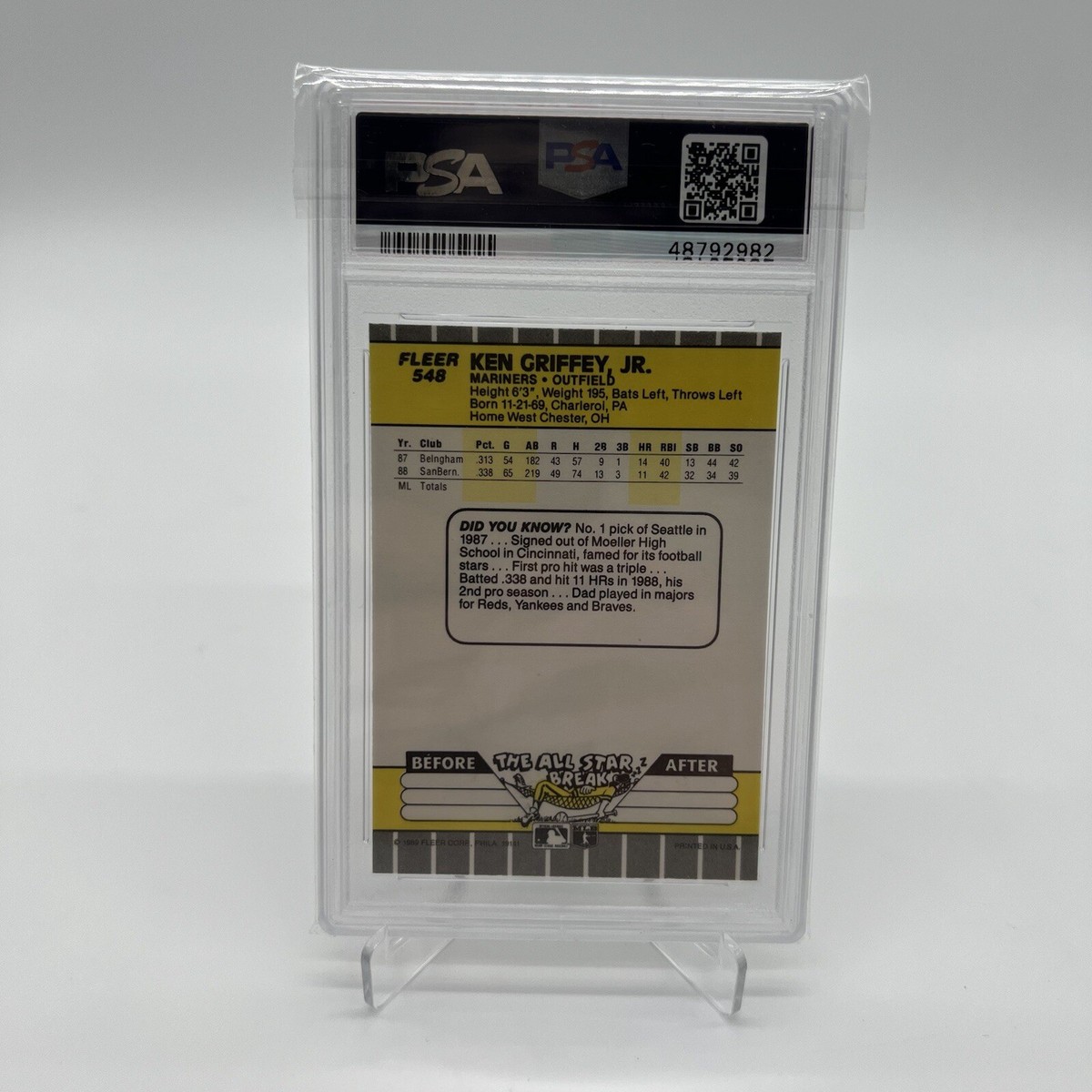 1989 Fleer #548 Ken Griffey Jr (RC) Rookie PSA 8 Mariners HOF | eBay
