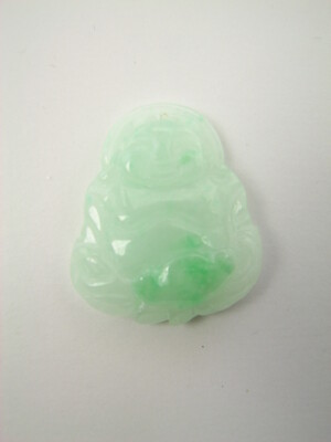 Echter natürlicher durchscheinender grüner weißer Jade Buddha Anhänger #472