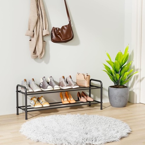 2-Tier Stainless Steel Shoe Rack Organizer Stackable 8-Pair Storage Shelf Silver - Picture 2 of 7