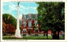 1918. ASHTABULA, OHIO. CITY HALL, CIVIL WAR MONUMENT. POSTCARD 1A22