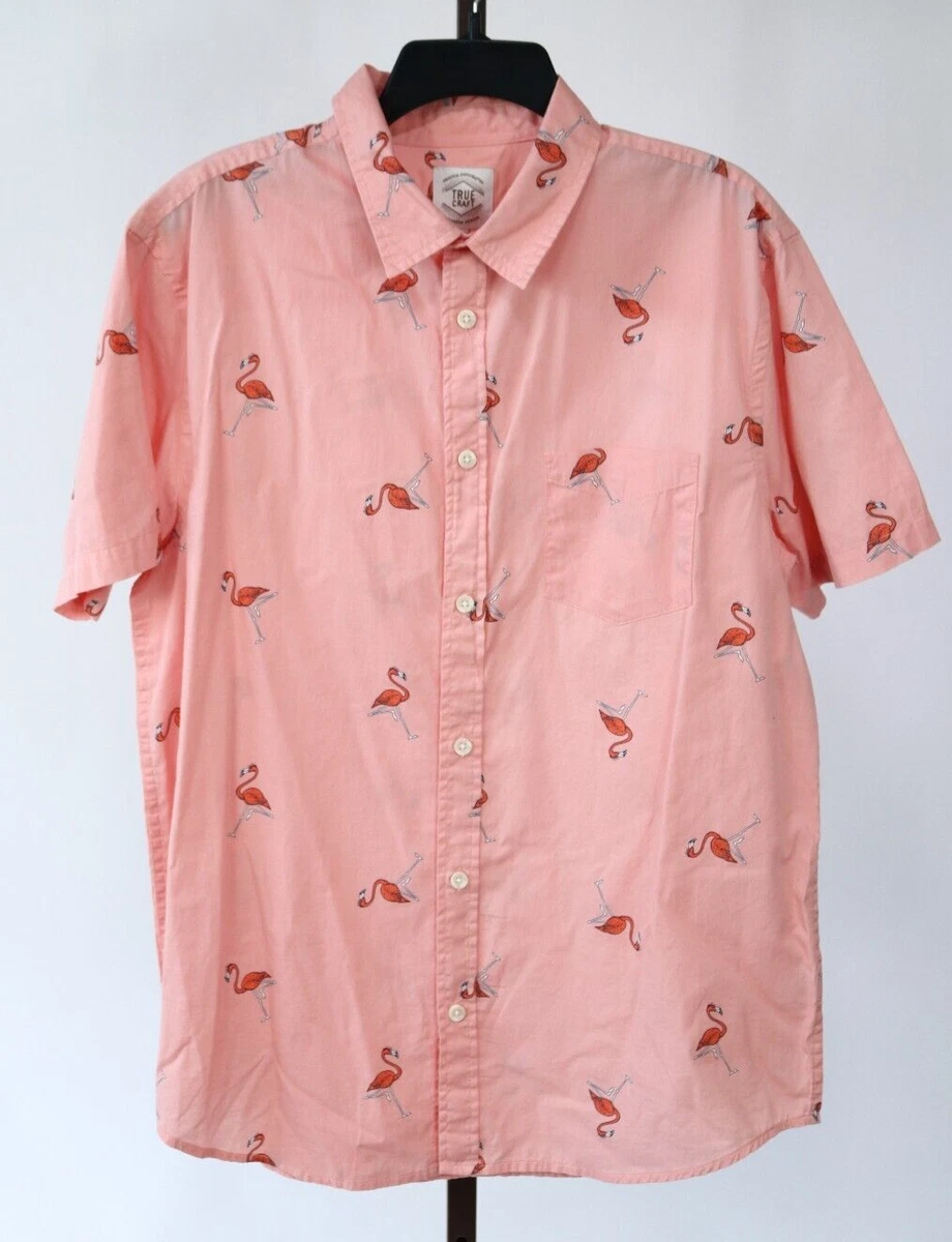 Mens True Craft Flamingo Print Short Sleeve Button Down Casual