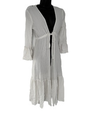 S Long Kimono Duster Coverup White Crochet Maxi Beach Boho Renaissance Festival