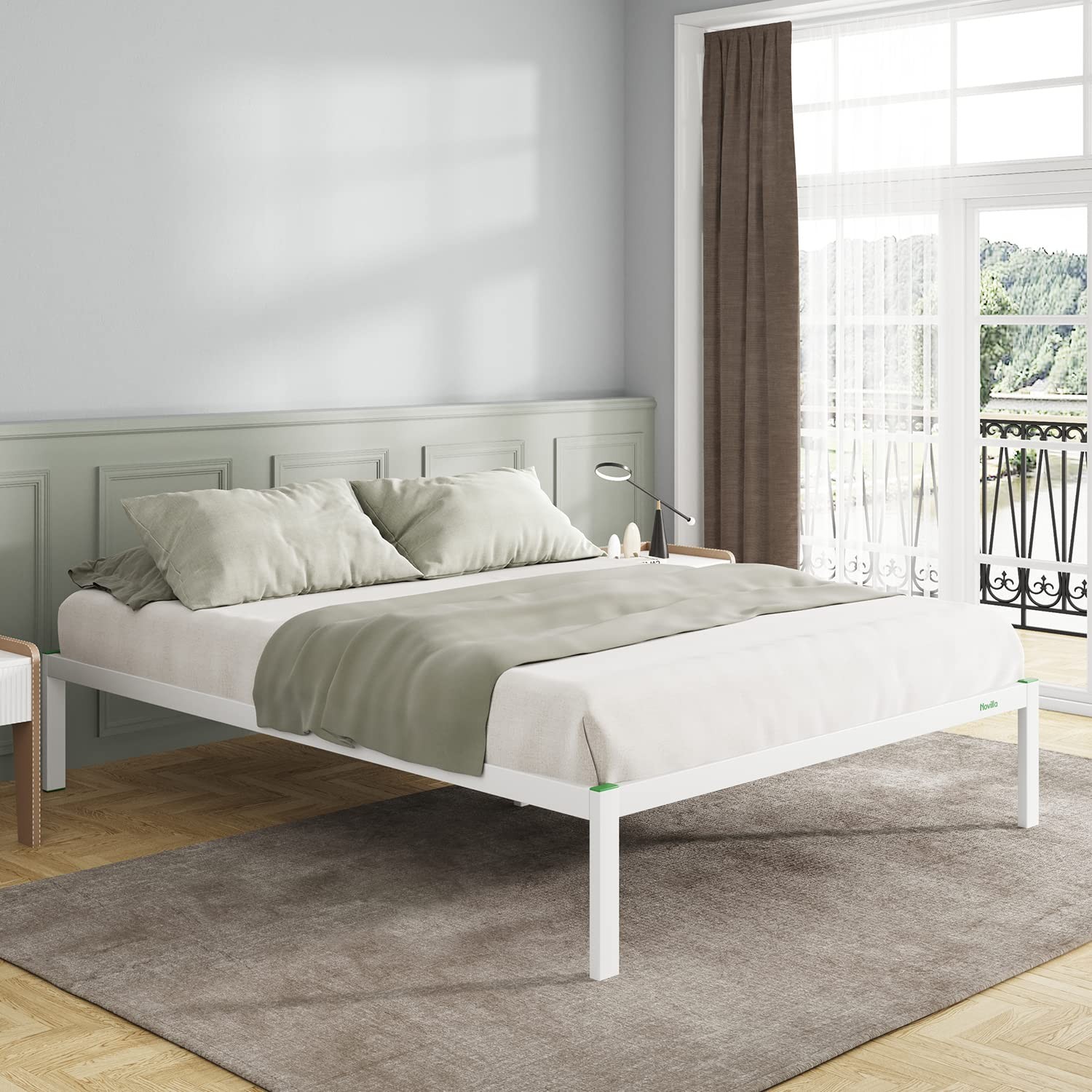 Metal Bed Frame With Storage - White