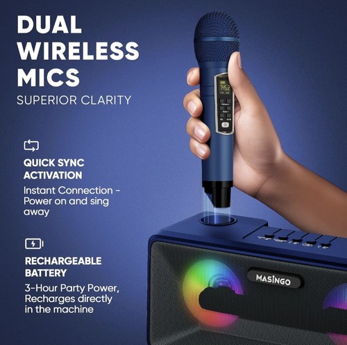 MASINGO Karaoke Machine Presto G2 - Blue | For Adults and Kids - Afbeelding 3 van 9