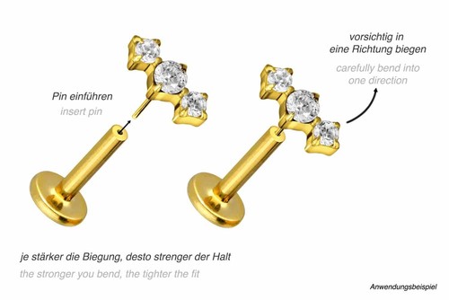 PIERCINGLINE Piercing Stecker Titan Labret mit Push Fit 3 EINGEFASSTE KRISTALLE - Bild 2 von 52