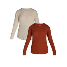 Time and Tru Womens Thermal Top Size M Oatmeal Heather/ Auburn Sun 2-Pack