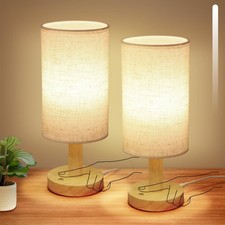 Small Cordless Touch Table Lamps Set of 2 with Stepless Dimming, Natural Wood...