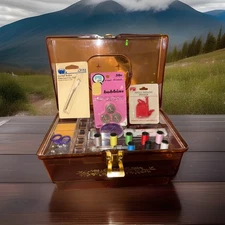 Vintage Plastic Sewing Box With Supplies ￼ Different Brands