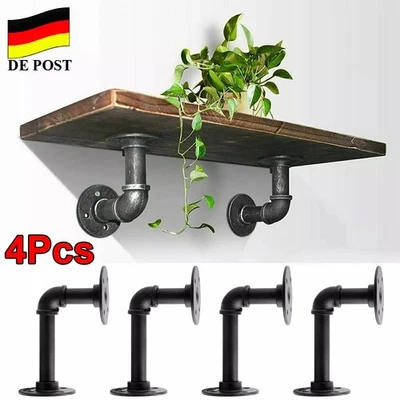 4tlg Rohr Regalhalterung Retro Industrial Wandhalter Regalträger Regalwinkel DHL - Bild 1 von 4