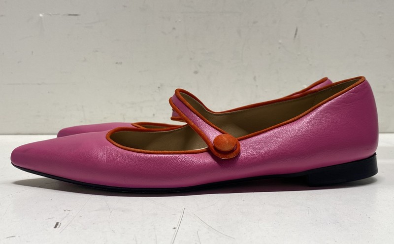 Lavorazione Artigiana Pink Leather Pointed Toe Mary Jane Flats Italy Size 38.5