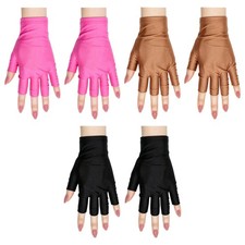 Eiodoni 3 Pairs Gel Nail Gloves, Fingerless UV Black  Brown  Pink