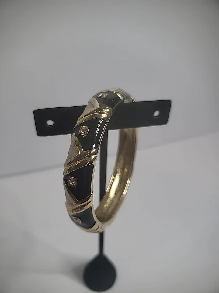 Brazalete Brazalete Vintage Negro Beige Cristal Estrás Bisagras Joyería Disfraz Foto 2 de 4