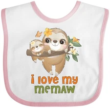 Inktastic Cute Sloth I Love My Memaw Baby Bib Sloths Funny Animals Watercolor