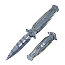 8.25"" Grey UV Printed Graphic Folding Knife Stainless Steel Handle With Belt Cl
