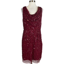 Adrianna Papell Women's Cocktail Dress Size 6 Red Sequin Sleeveless Mini Sheath