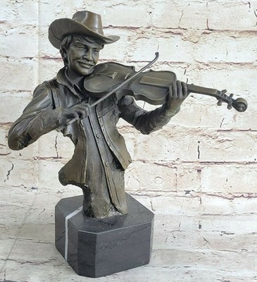 Handgefertigte Europäische Bronze Cowboy Spielt Geige Musik Grad Skulptur