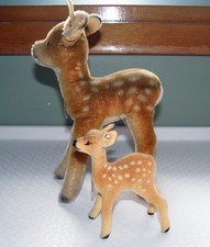 VINTAGE 1949-67 STEIFF FAWNS SMALL 4.8" VELEVT LARGE 8.8" MOHAIR MADE IN GERMANY
