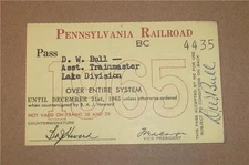 1965 PENNSYLVANIA RAILROAD PRR ASST TRAINMASTER LAKE DIVISION EMPLOYEE PASS CARD