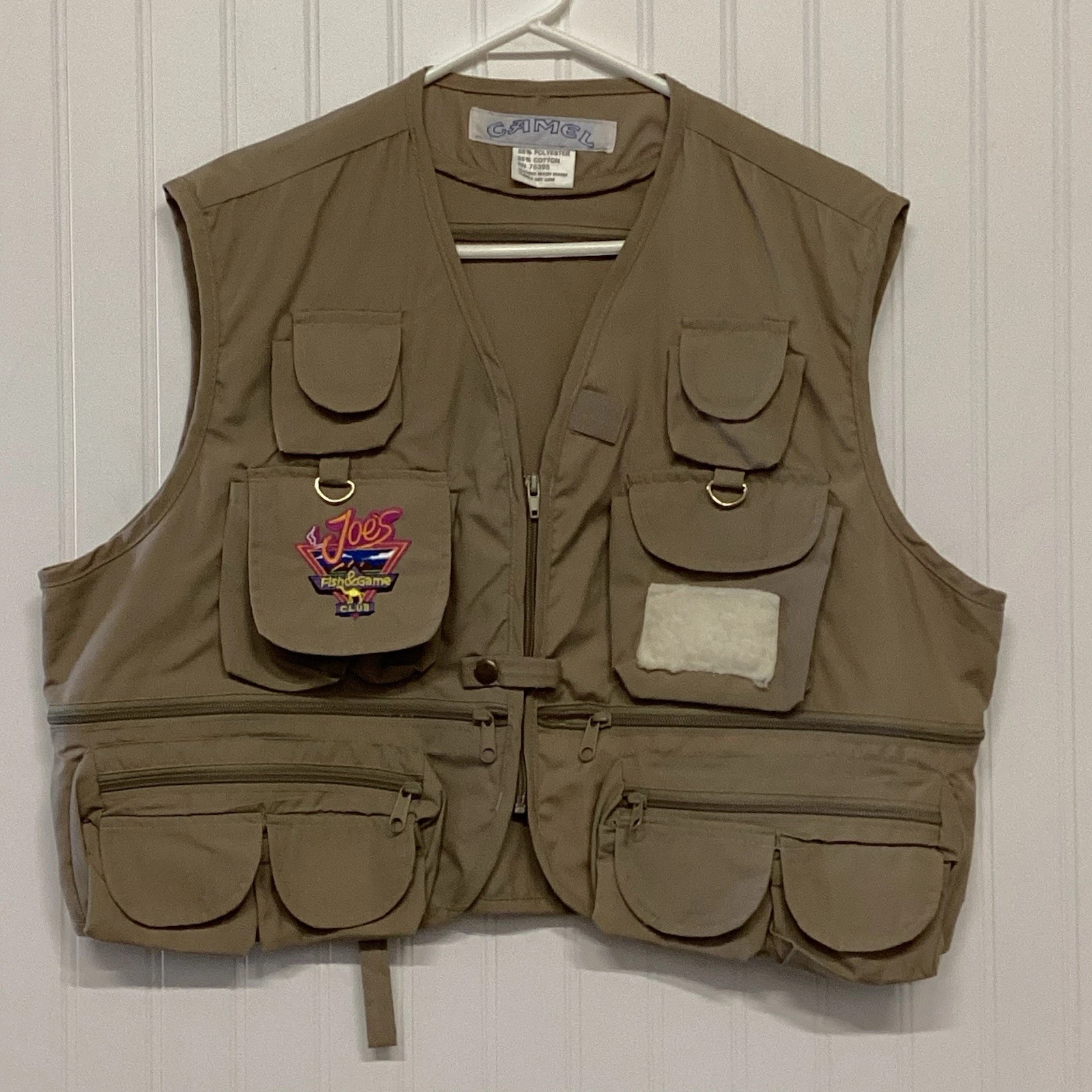 Joe Camel Fish & Game Club Mens Fishing Vest Tobacco Tan VTG 90s See Pics For Sz