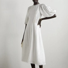 Zimmermann Rosa Dress Size 2 / 12 AU / 8 US White Linen Midi Button Laced
