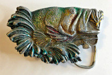 Vintage 1980 BERGAMOT BRASS COMPANY USA Largemouth Bass BELT BUCKLE 3" Across