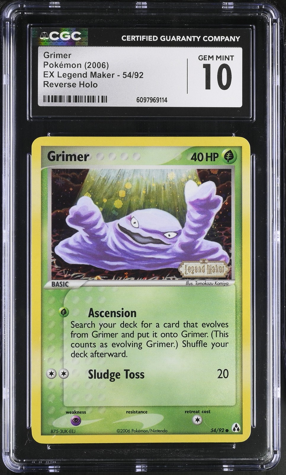 CGC 10 GEM MINT Grimer EX Legend Maker 54/92 Reverse Holo STAMPED Pokemon Card