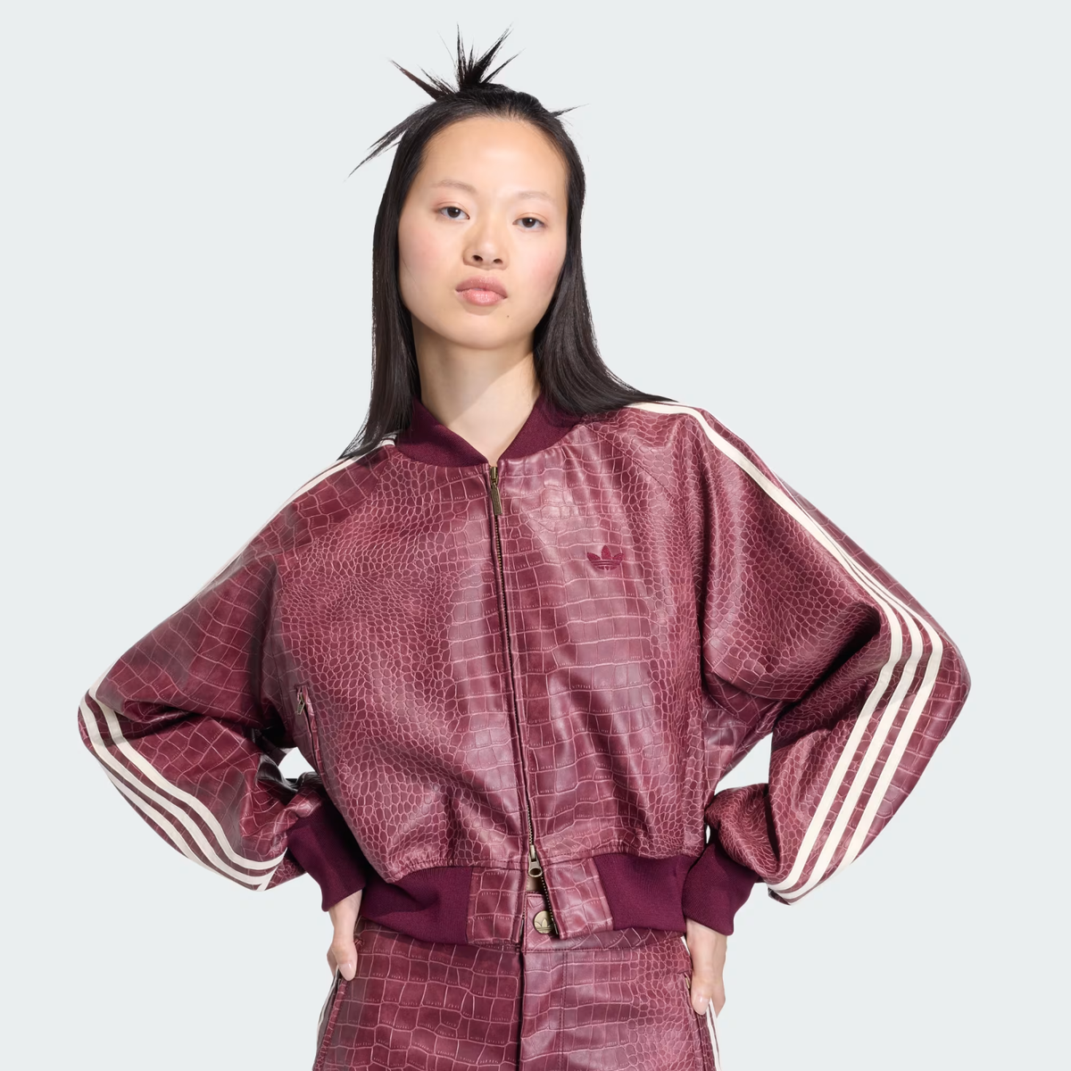 未使用級 L アディダス SST トラックジャケット ターコイズ レディース adidas Originals Women's SST Pleather Crocodile Crop Women's Track