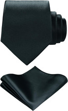 TIE G Solid Satin Woven dyed Color Formal Black Necktie and Pocket Square Sets i